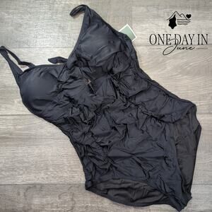 Eomenie Tie Back Keyhole One Piece Swimsuit Size L